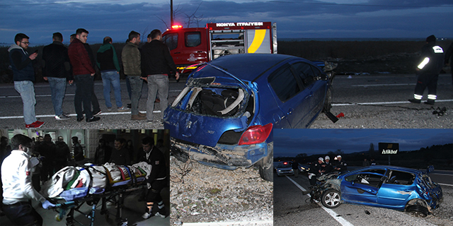 Konya’da otomobil elektrik direğine çarptı: 3 yaralı