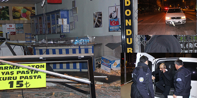 Otomobili ile baklava dükkanına girdi