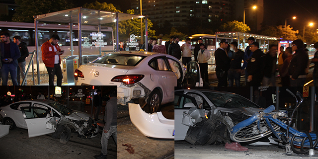 Konya’da otomobil önce bisikletliye sonra tramvay durağına daldı: 1 ölü