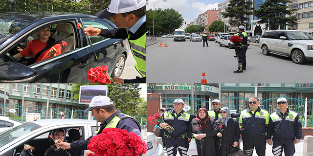 Trafik polisleri bu sefer "ehliyet" sormadı, karanfil hediye etti