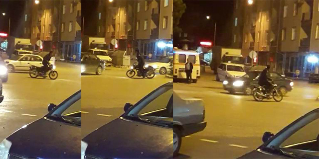 Trafiğe aldırış etmeden motosikletle drift yaptı