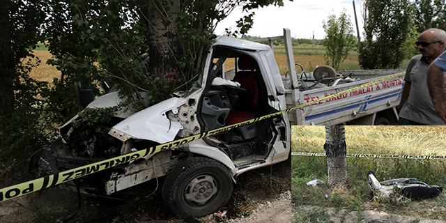 Kamyonet önce motosiklete sonra da ağaca çarptı: 1 ölü, 4 yaralı