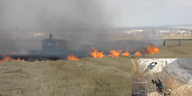 Karga anız tarlasını yaktı