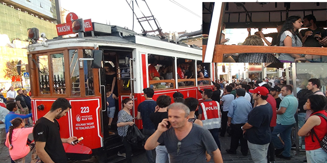 Nostaljik tramvayda ’ayağa basma’ kavgası kamerada