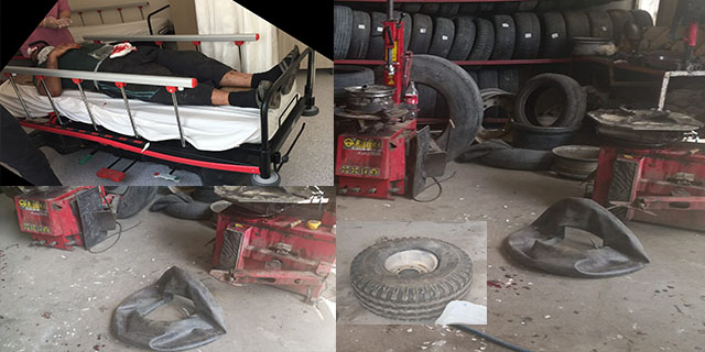 Patlayan lastik tamirciyi hastanelik etti