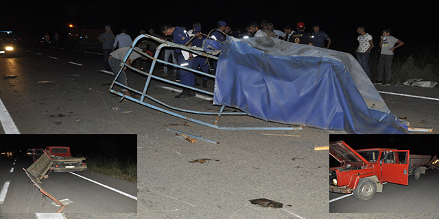 Kazada yola düşen tenteyi kaldırmak isterken metrelerce sürüklendi