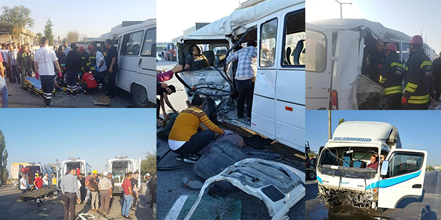Kamyonet ile servis minibüsü çarpıştı: 1 ölü, 8 yaralı