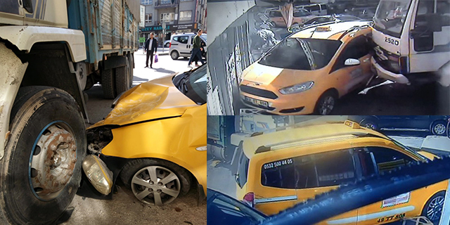 Köşeyi Dönemeyen Kamyon, Taksi Durağına Böyle Daldı