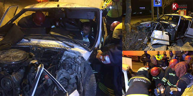Ağaca çarpan otomobilin sürücüsünü sıkıştığı yerden itfaiye kurtardı
