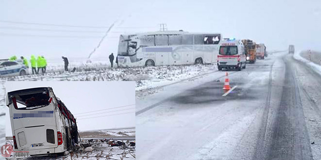 Yolcu otobüsü refüje devrildi: 1 ölü, 17 yaralı