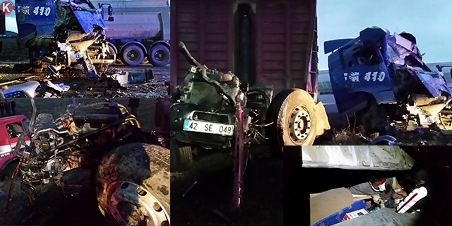 Kamyonla tır kafa kafaya çarpıştı, sürücü kabinde sıkıştı