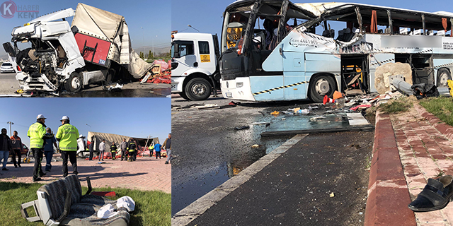 Tır ile servis otobüsü çarpıştı: 1 ölü, 24 yaralı