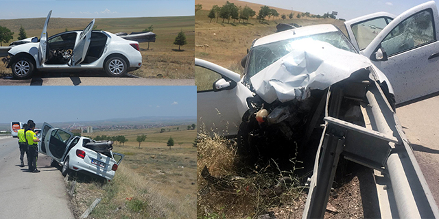 Otomobil bariyere ok gibi saplandı: 2 yaralı