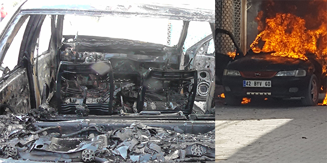 Otomobil alev alev yandı