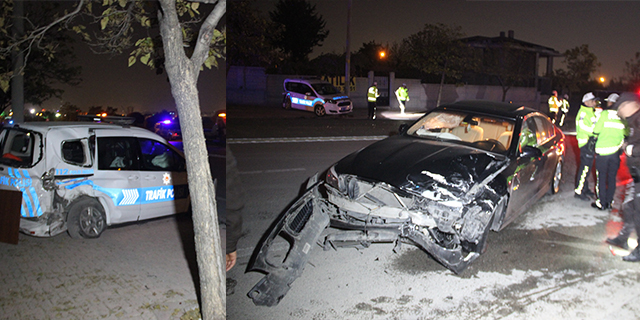 Polis aracına otomobil çarptı: 2’si polis, 3 yaralı