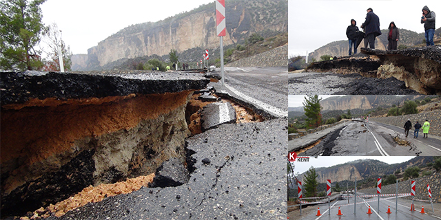 Heyelanda yol çöktü, Silifke-Karaman yolu trafiğe kapandı