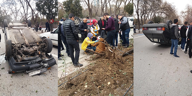 Konya’da ağaca çarpan otomobil devrildi: 1 yaralı