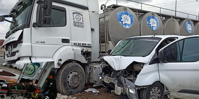 Konya’da süt tankeriyle kamyonet çarpıştı: 1 ağır yaralı