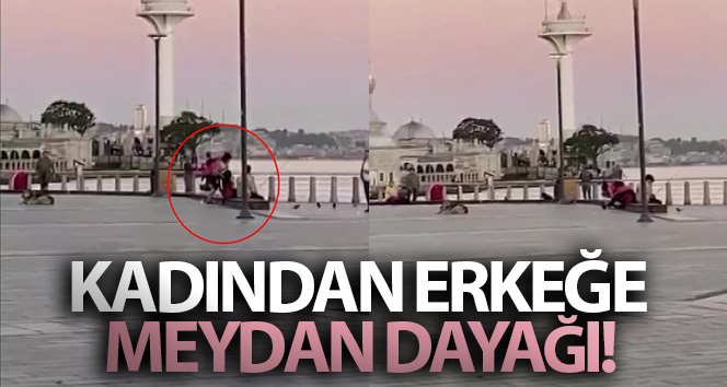 Kadının erkeğe meydan dayağı çekmesi kamerada