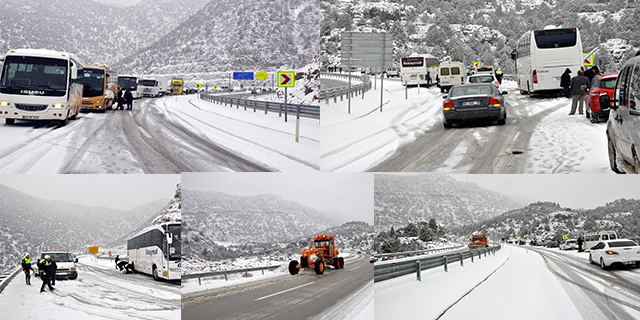 Konya-Antalya yolunda kar nedeniyle ulaşım güçlükle sağlanıyor