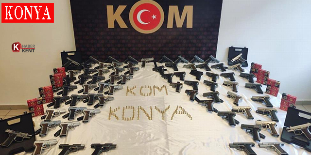 Konya’da araçtan 73 adet tabanca çıktı