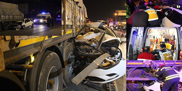 Tıra arkadan çarpan otomobil dorsenin altına girdi: 4 yaralı